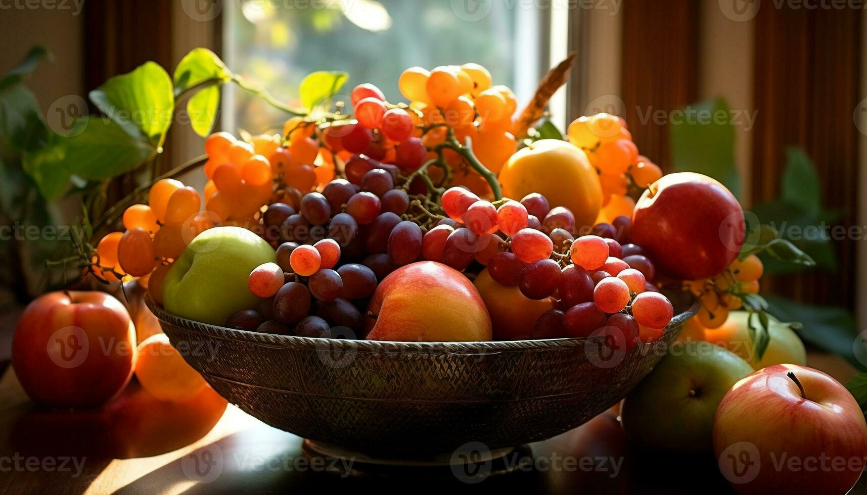 ai generato freschezza di natura raccogliere salutare mangiare, succoso frutta ciotola in casa generato di ai foto