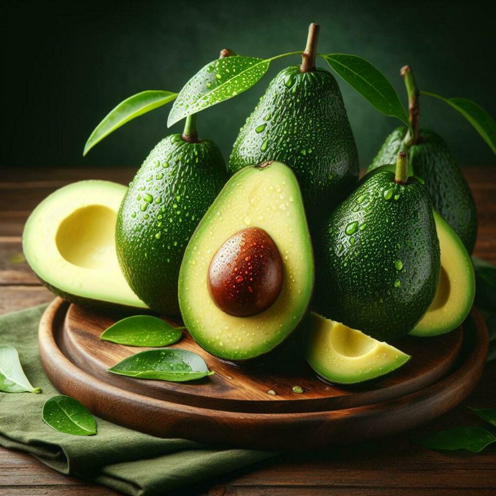 ai generato avocado con gocce acqua, maturo avocado, fetta avocado foto