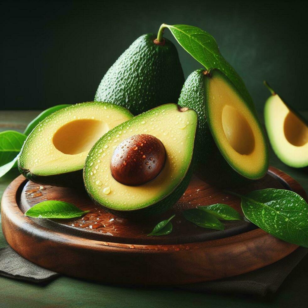 ai generato avocado con gocce acqua, maturo avocado, fetta avocado foto