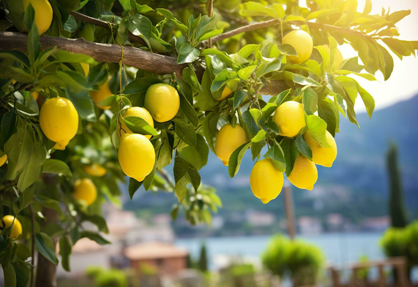 ai generato limoni in crescita nel un' soleggiato giardino su amalfi costa nel Italia. ai generato foto