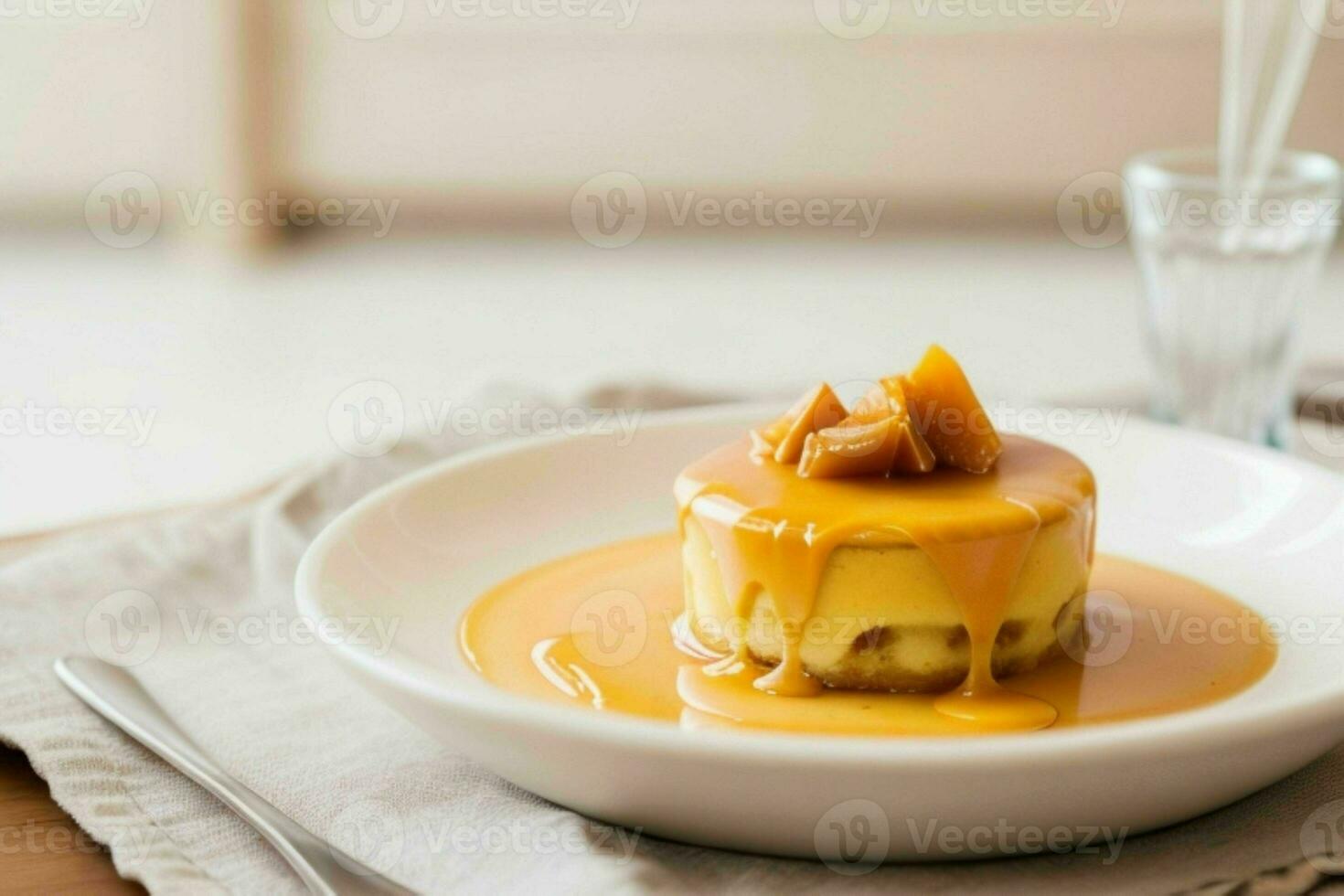 ai generato caramello crema pasticciera budino. professionista foto