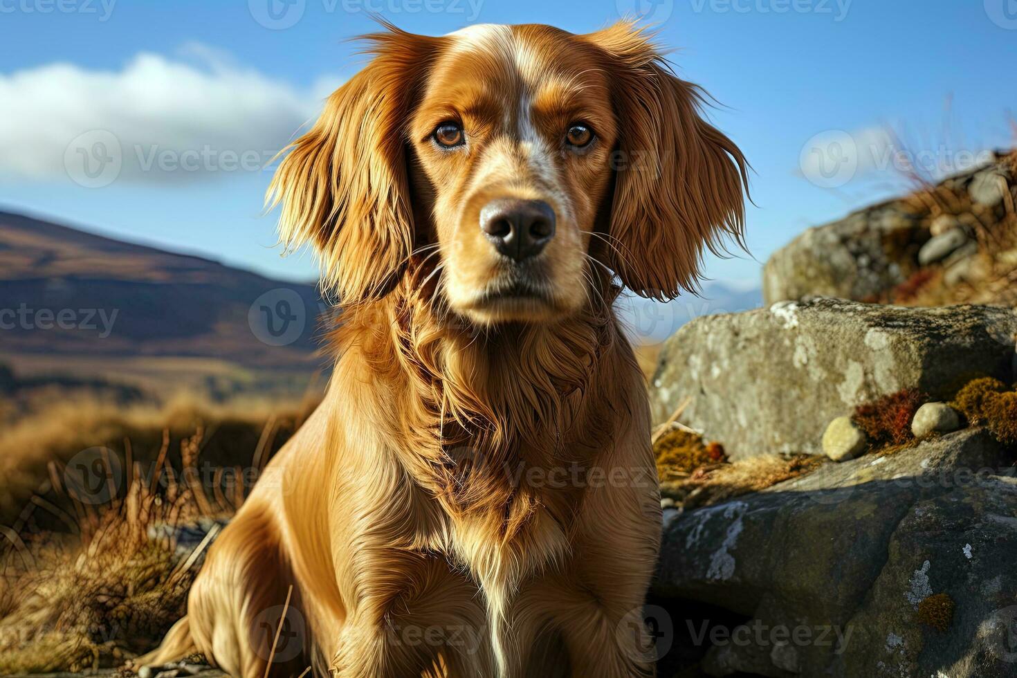 ai generato ritratto di un' americano cocker spaniel su un' natura, vicino su foto. ai generativo arte foto