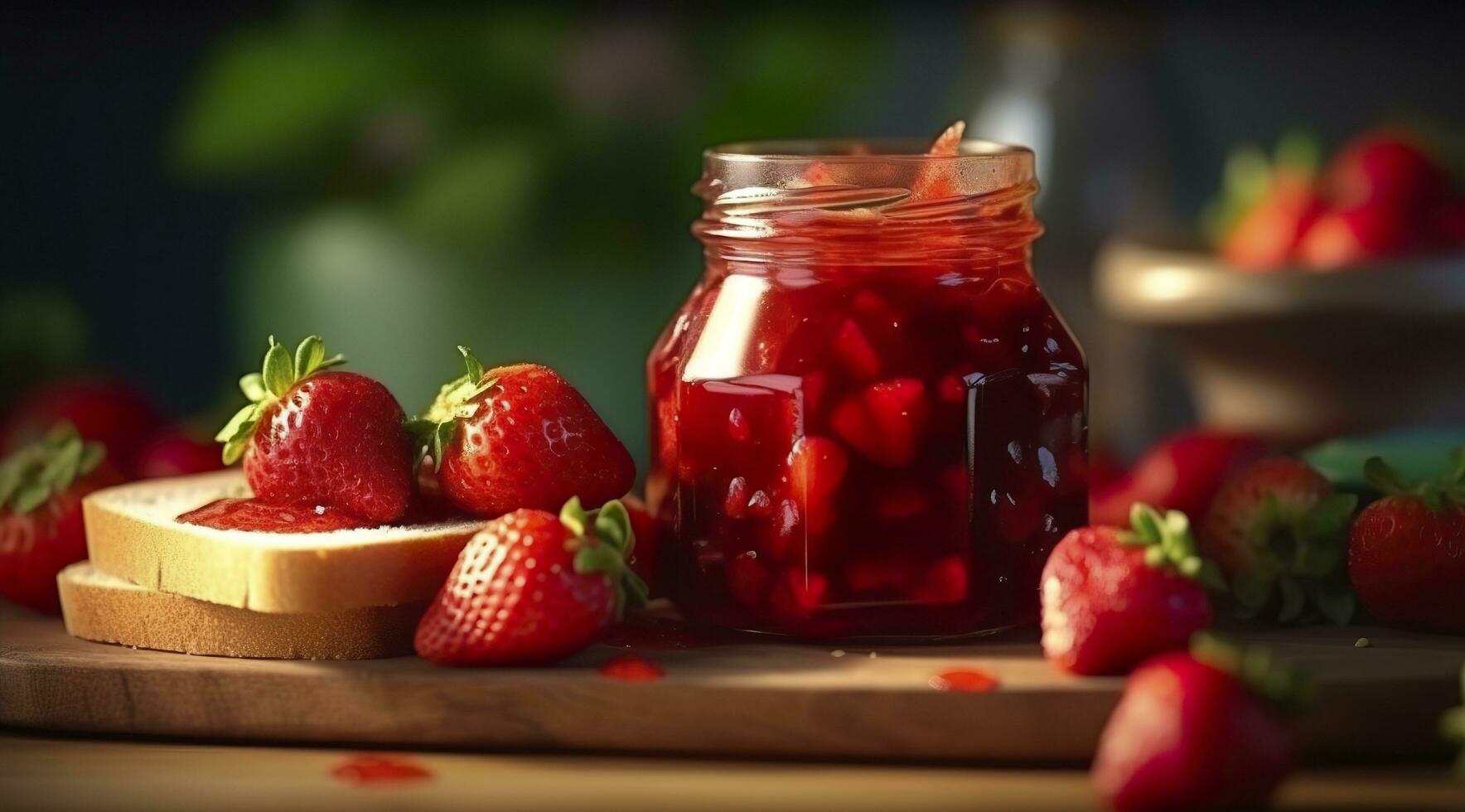 ai generato fragola marmellata e fresco frutti di bosco. generativo ai foto