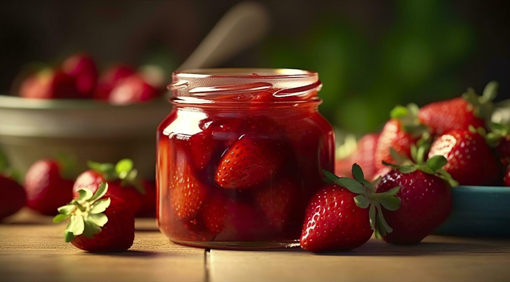 ai generato fragola marmellata e fresco frutti di bosco. generativo ai foto