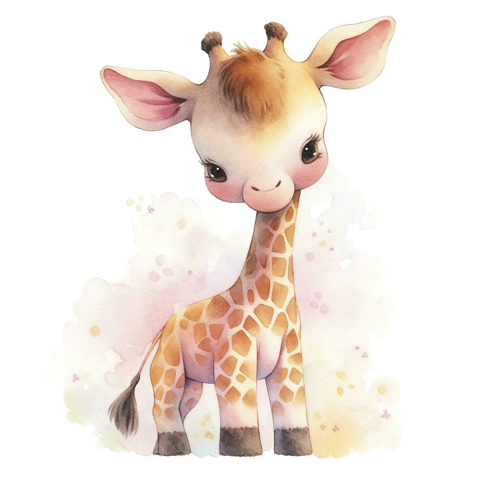 ai generato acquerello bambino giraffa. ai generato foto