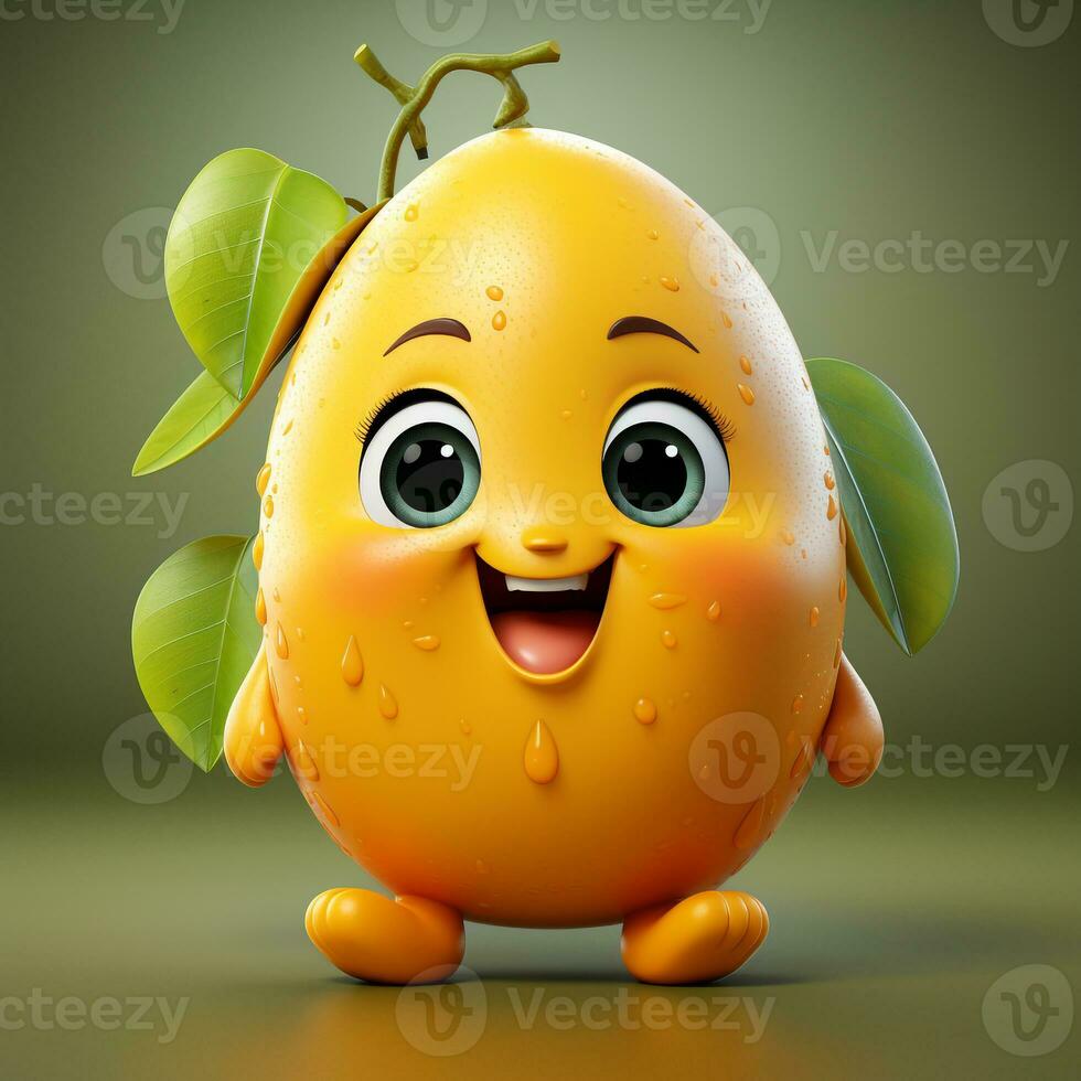 ai generato 3d realistico cartone animato carino Mango frutta foto