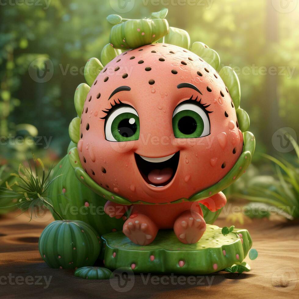 ai generato 3d realistico cartone animato carino anguria frutta foto