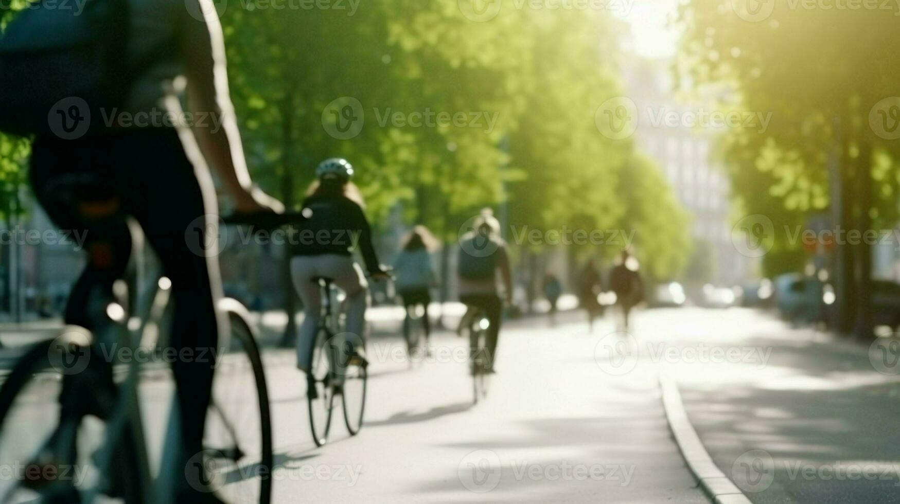 ai generato ciclisti pendolarismo su occupato città strada. generativo ai foto