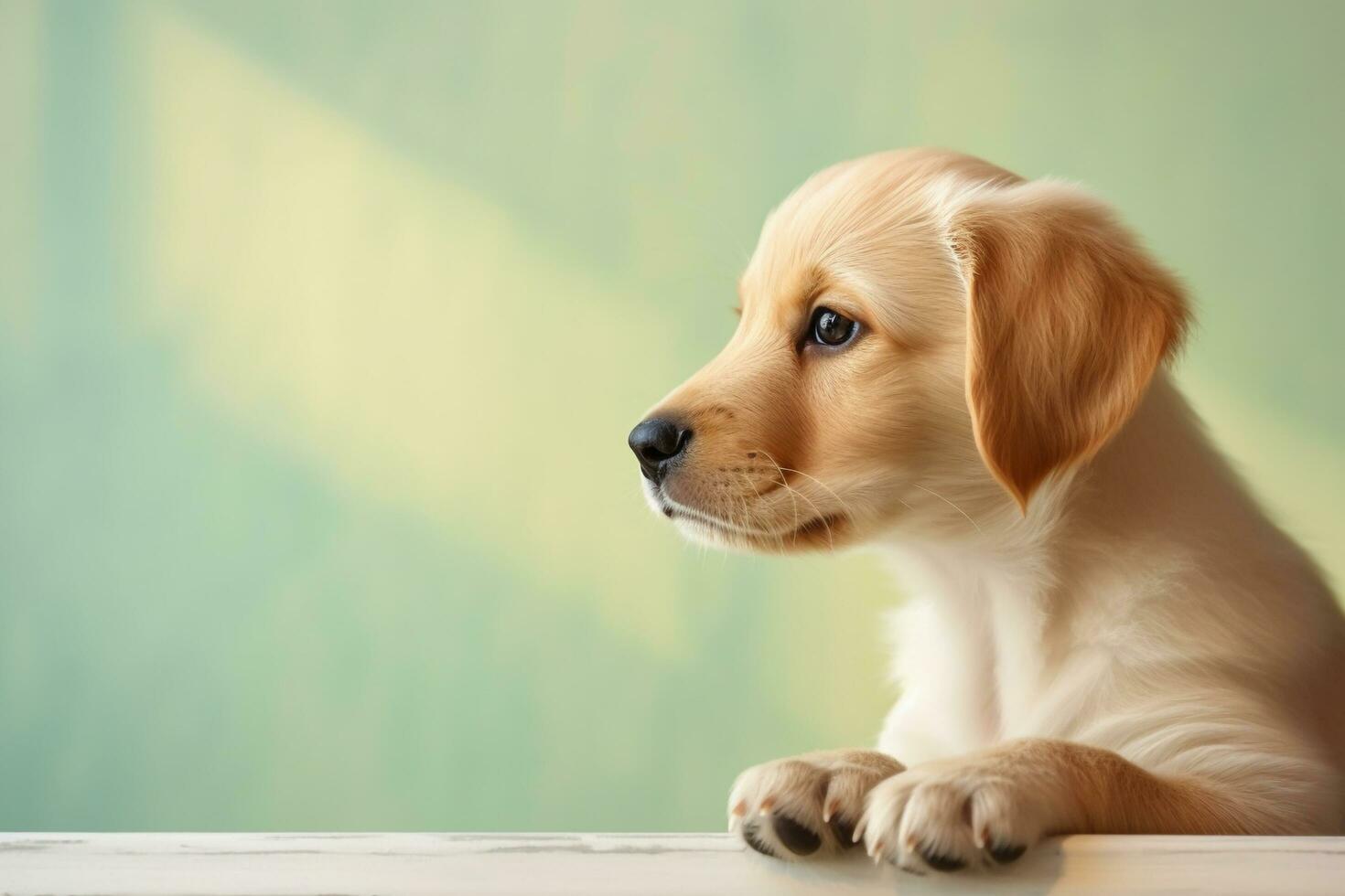 ai generato adorabile d'oro cucciolo con lato Visualizza e ampio copia spazio foto