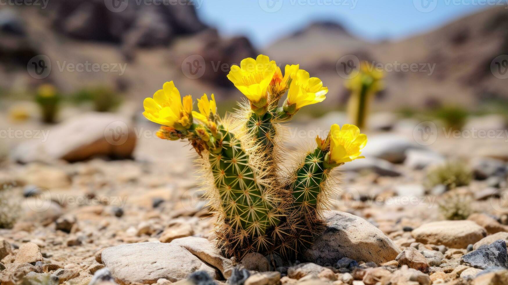 ai generato cactus con giallo fiori nel deserto. generativo ai foto
