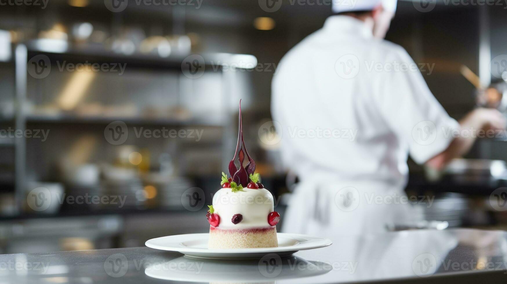 ai generato un' capocuoco sta nel il sfondo di un' ristorante, preparazione delizioso piatti con competenza. generativo ai foto