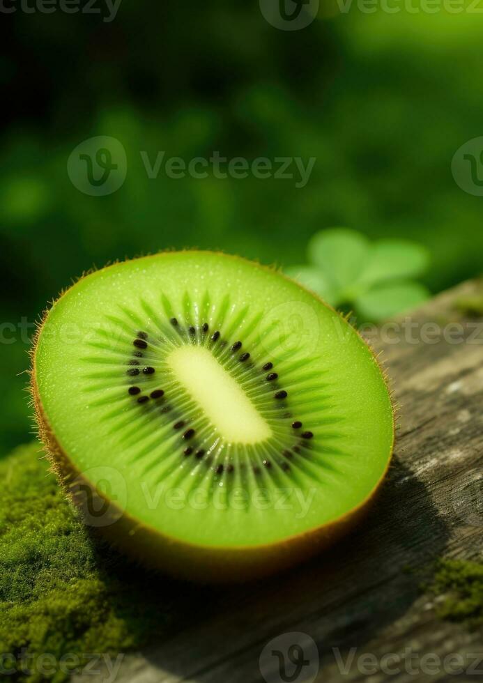 ai generato frutta vegetariano salutare tropicale avvicinamento fetta dolce cibo verde natura sfondo foto