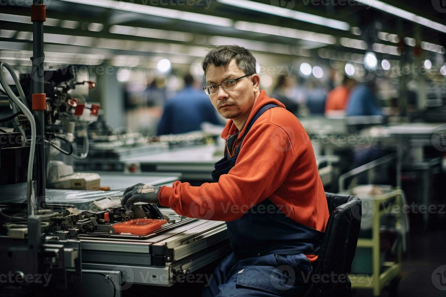 ai generato uomo attrezzatura caucasico produzione metallo lavoro lavoratore Lavorando controllo occupazione foto