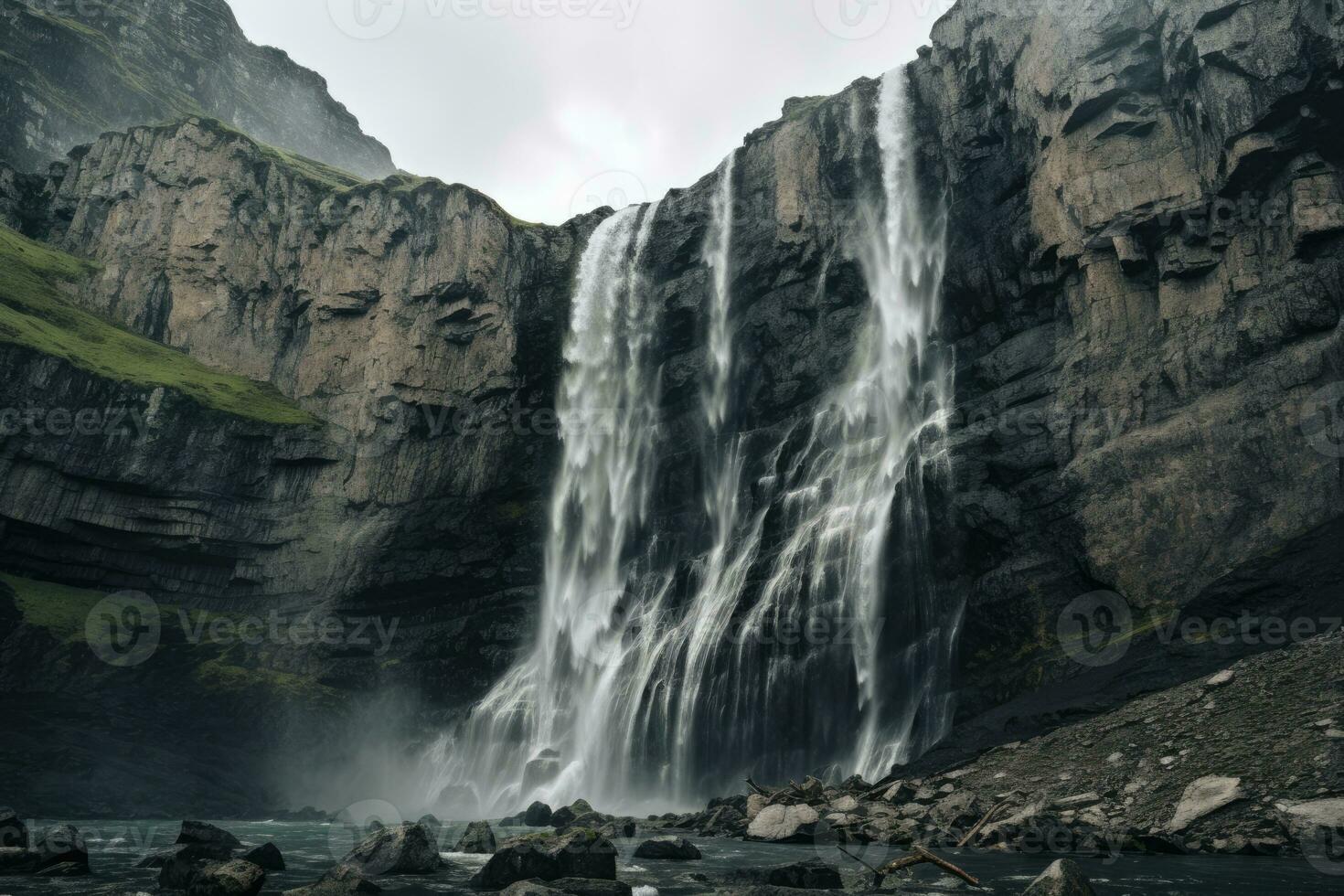 ai generato roccia cascata cascata cielo viaggio Islanda verde autunno natura paesaggio destinazione foto