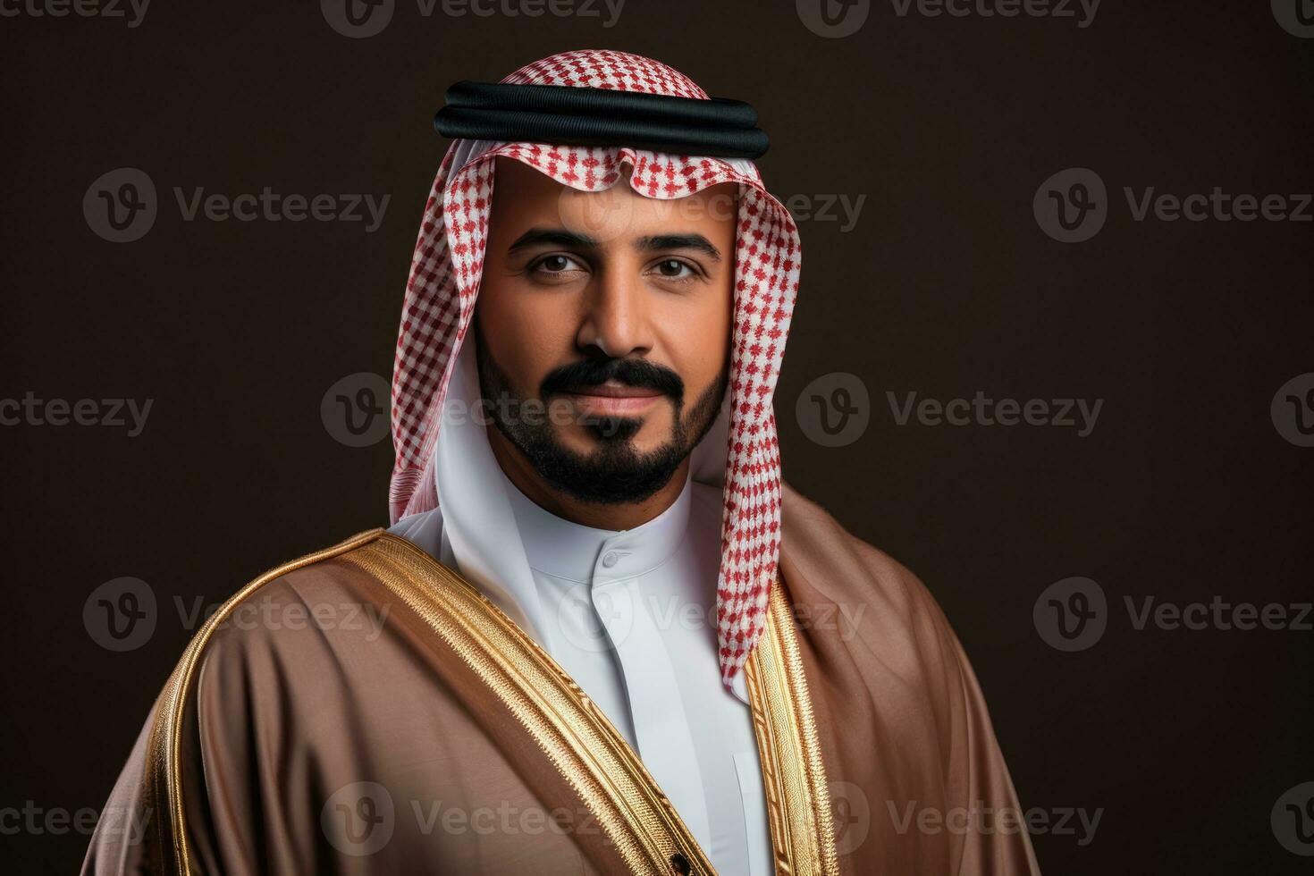 ai generato attività commerciale bello isolato arabo golfo contento bianca arabo maschio barba tradizionale Qatar foto