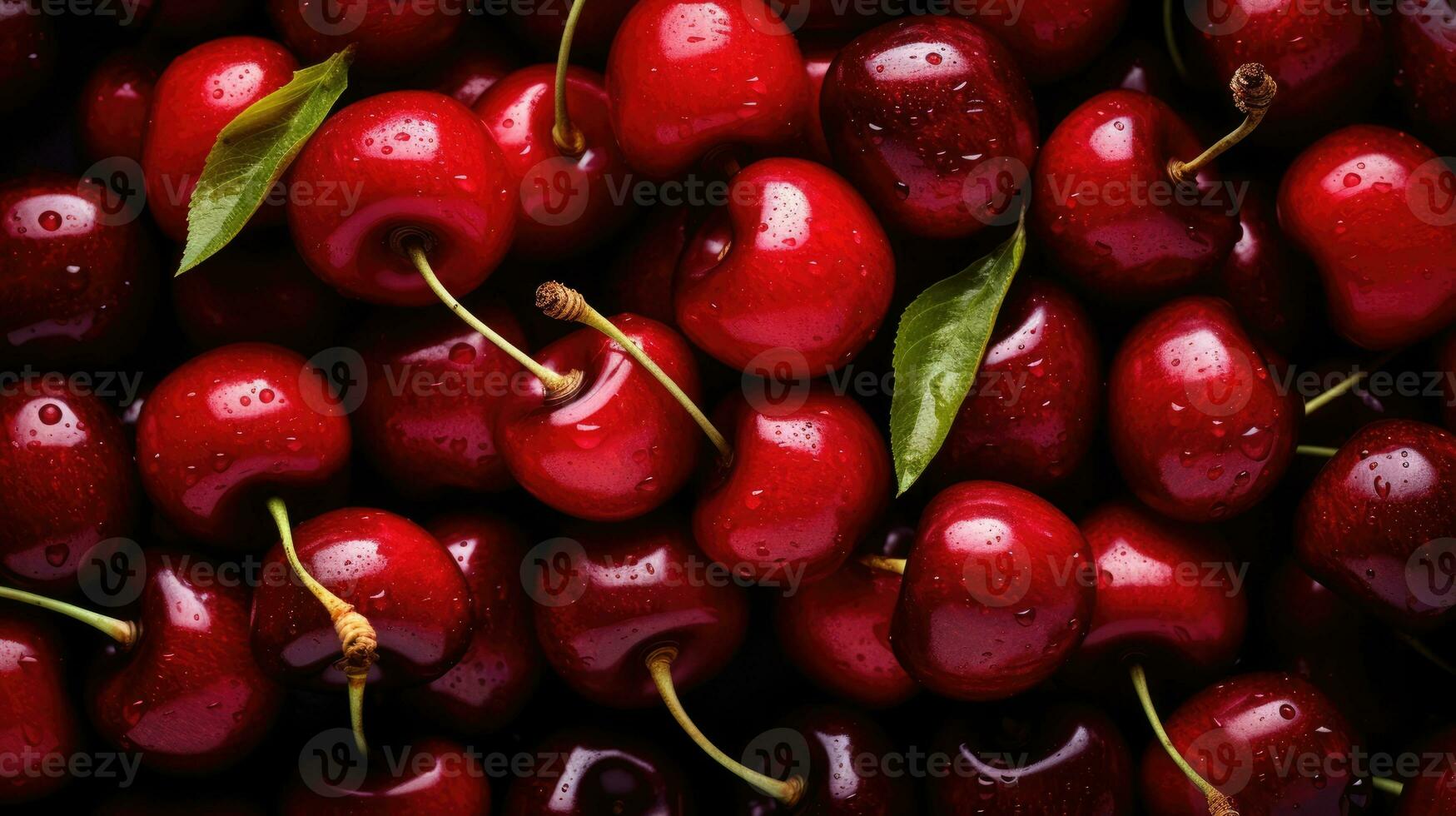 ai generato avvicinamento ciliegie rosso biologico delizioso frutta dolce maturo sfondo fresco vegetariano foto