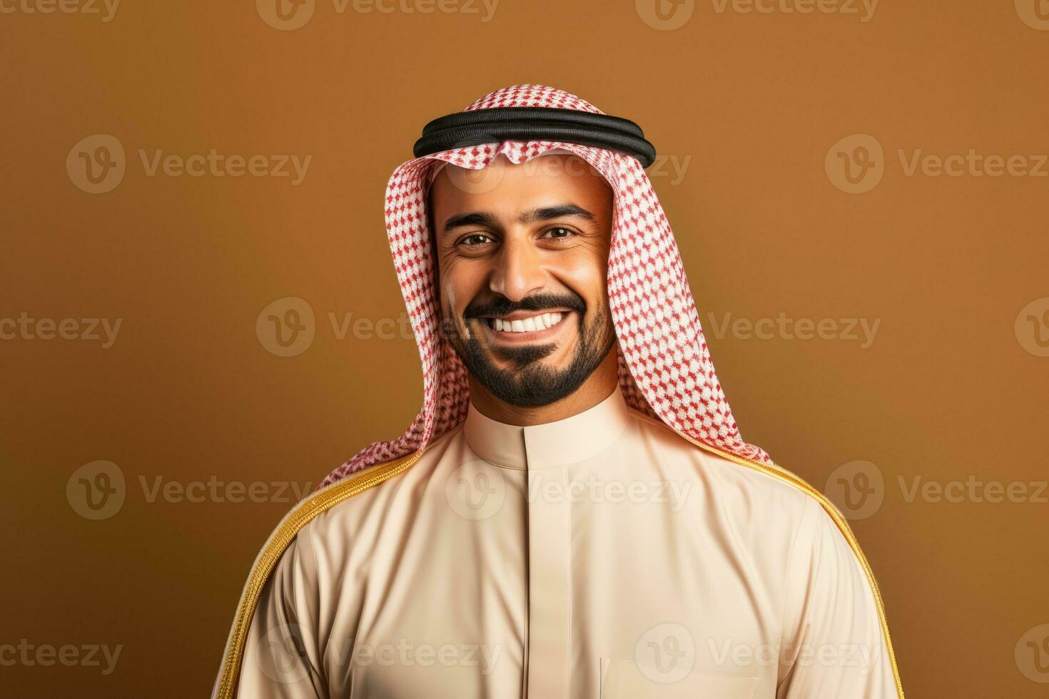 ai generato dubai uomo attività commerciale barba ritratto orientale Arabia uomo d'affari contento bello musulmano giovane foto