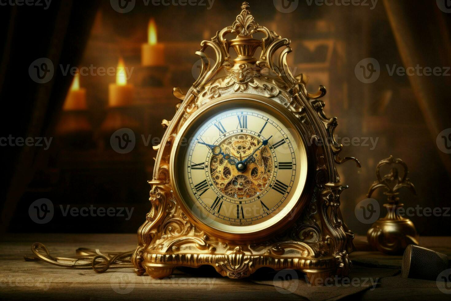 ai generato intricato oro vecchio orologio. creare ai foto