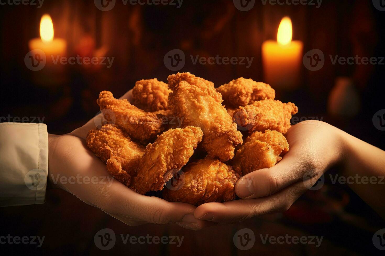 ai generato d'oro mano fritte pollo pepite. creare ai foto