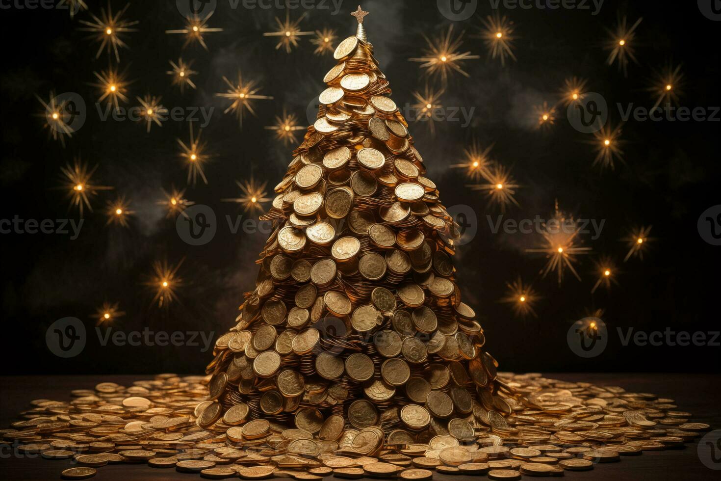 ai generato d'oro brillante Natale albero con monete. alto qualità foto