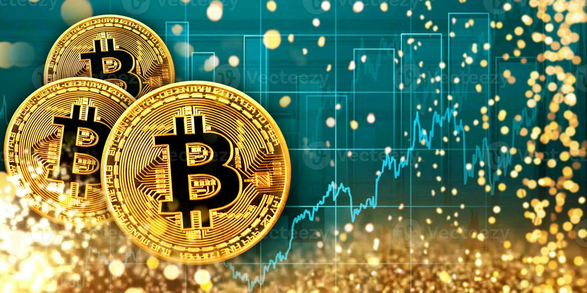 bitcoin criptovaluta concetto. d'oro bitcoin su il sfondo di il azione grafico. foto