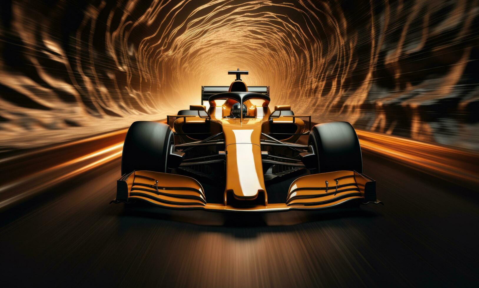 ai generato un' f1 auto è guida attraverso un' tunnel a notte, foto