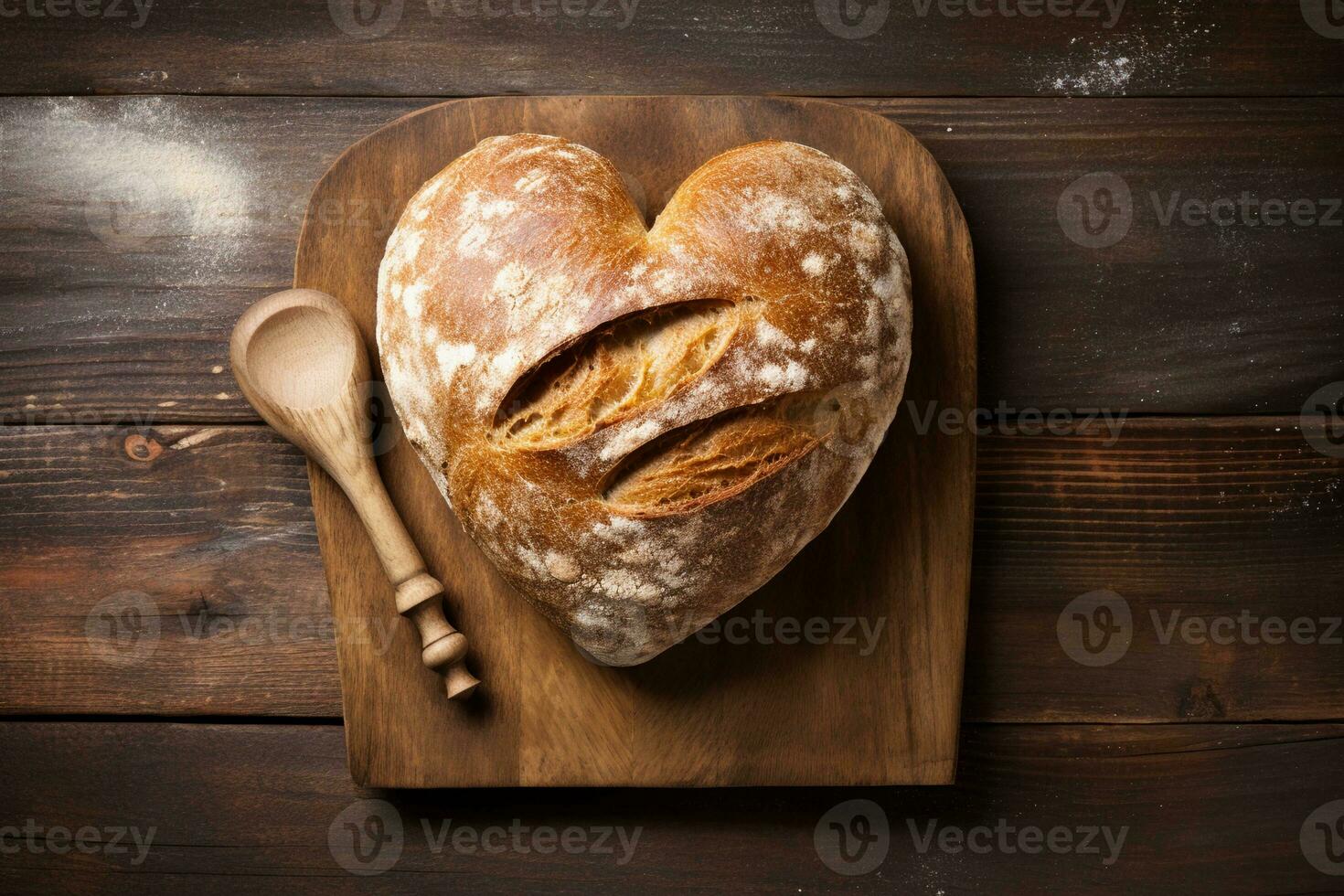 ai generato dolce torta nel il forma di un' cuore su un' di legno sfondo foto