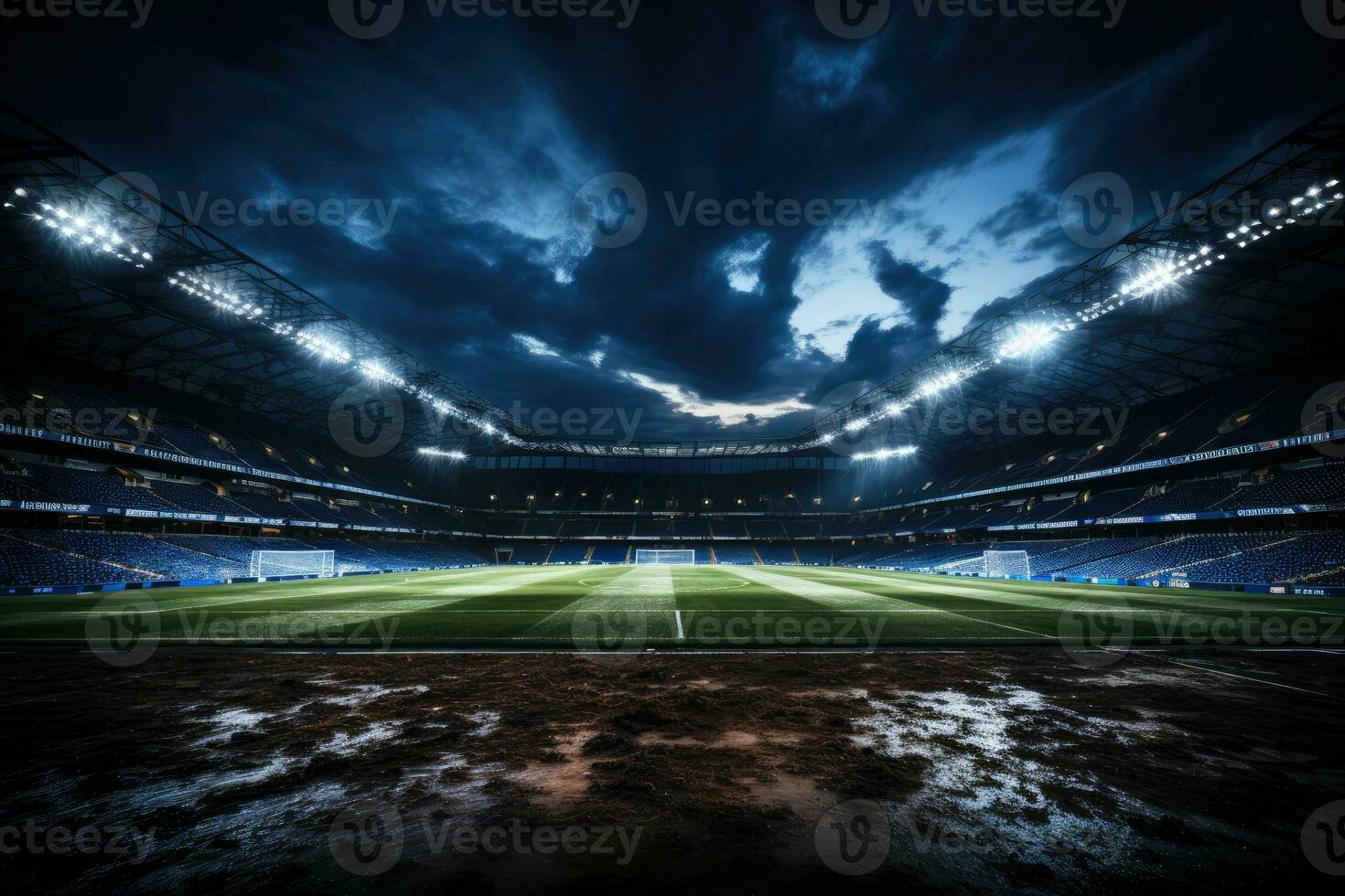 ai generato calcio stadio a notte foto