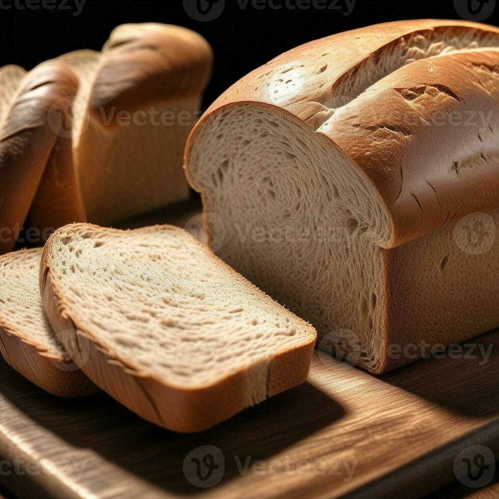ai generato delizioso totale Grano pane nel buio sfondo. ai generativo foto