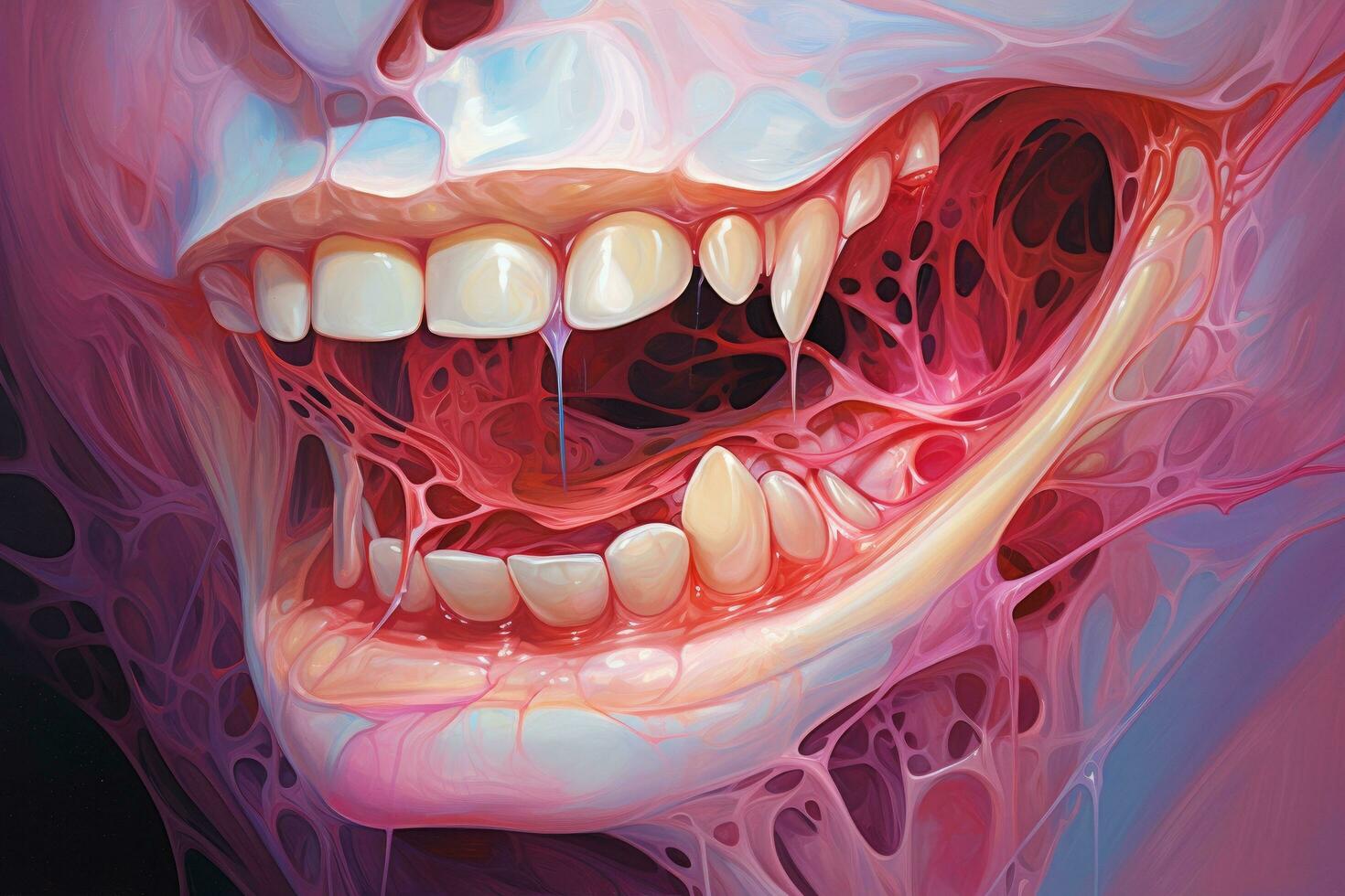 ai generato dentale anatomia, denti e gengive. 3d illustrazione, acuto mal di denti, ai generato foto