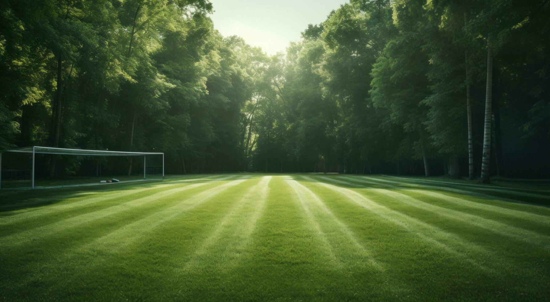 ai generato calcio campo vicino il alberi, foto