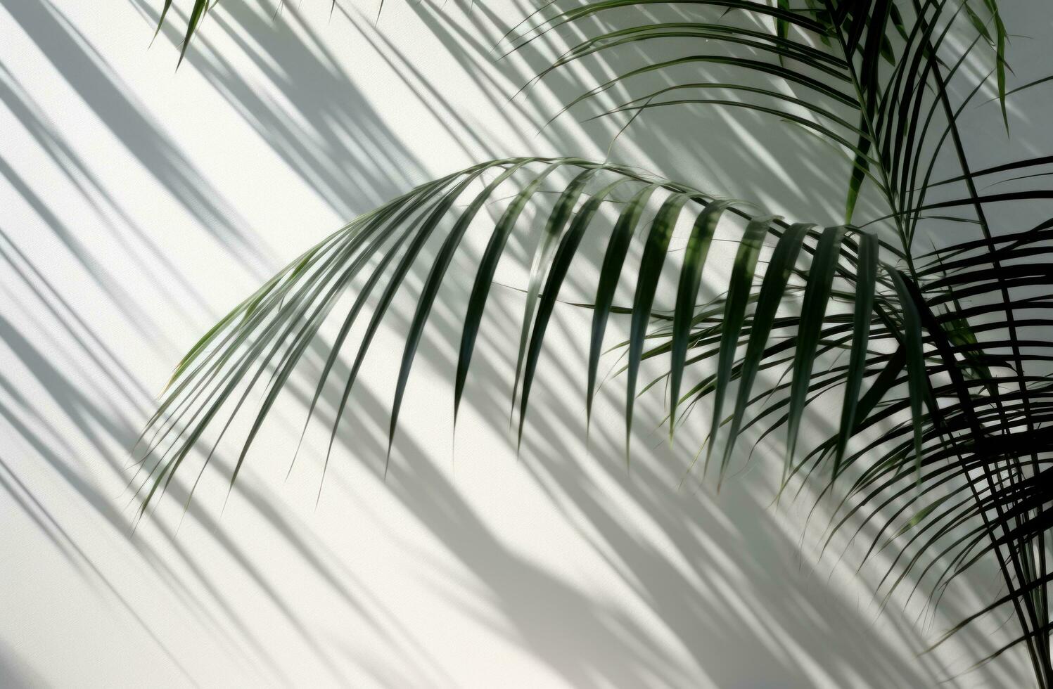 ai generato palma le foglie ombra su bianca superficie foto