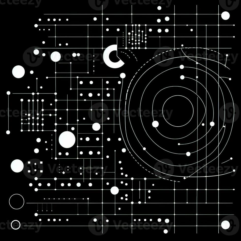 ai generato astratto sfondo con geometrico forme, linee, cerchi, punti. mano disegnato stile. foto