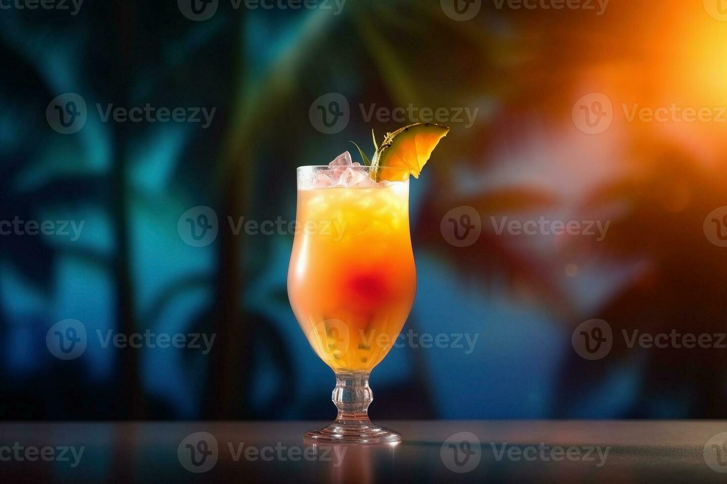 ai generato fresco succo cocktail su il tavolo contro estate sfondo foto