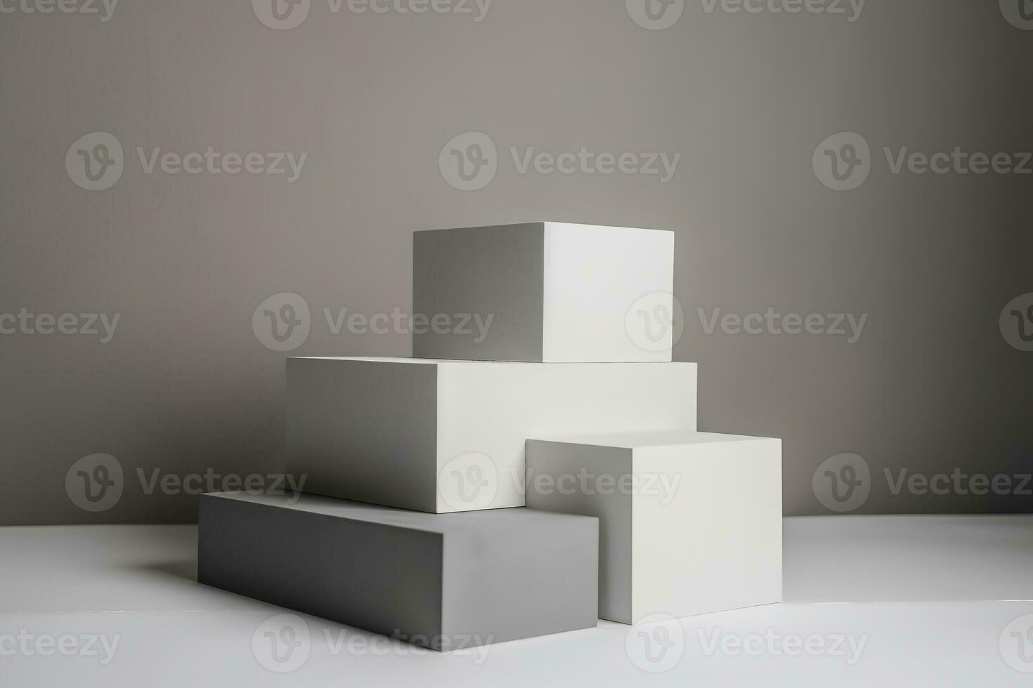 ai generato minimo bianca podio per Prodotto Schermo, grigio colore sfondo 3d resa. ai generato foto