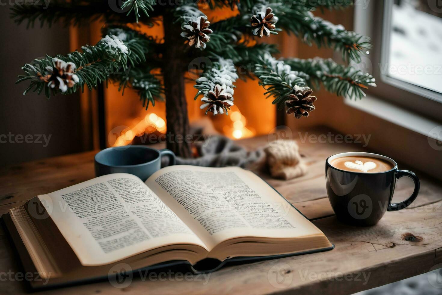 ai generato inverno casa accogliente concetto con caffè e libro foto