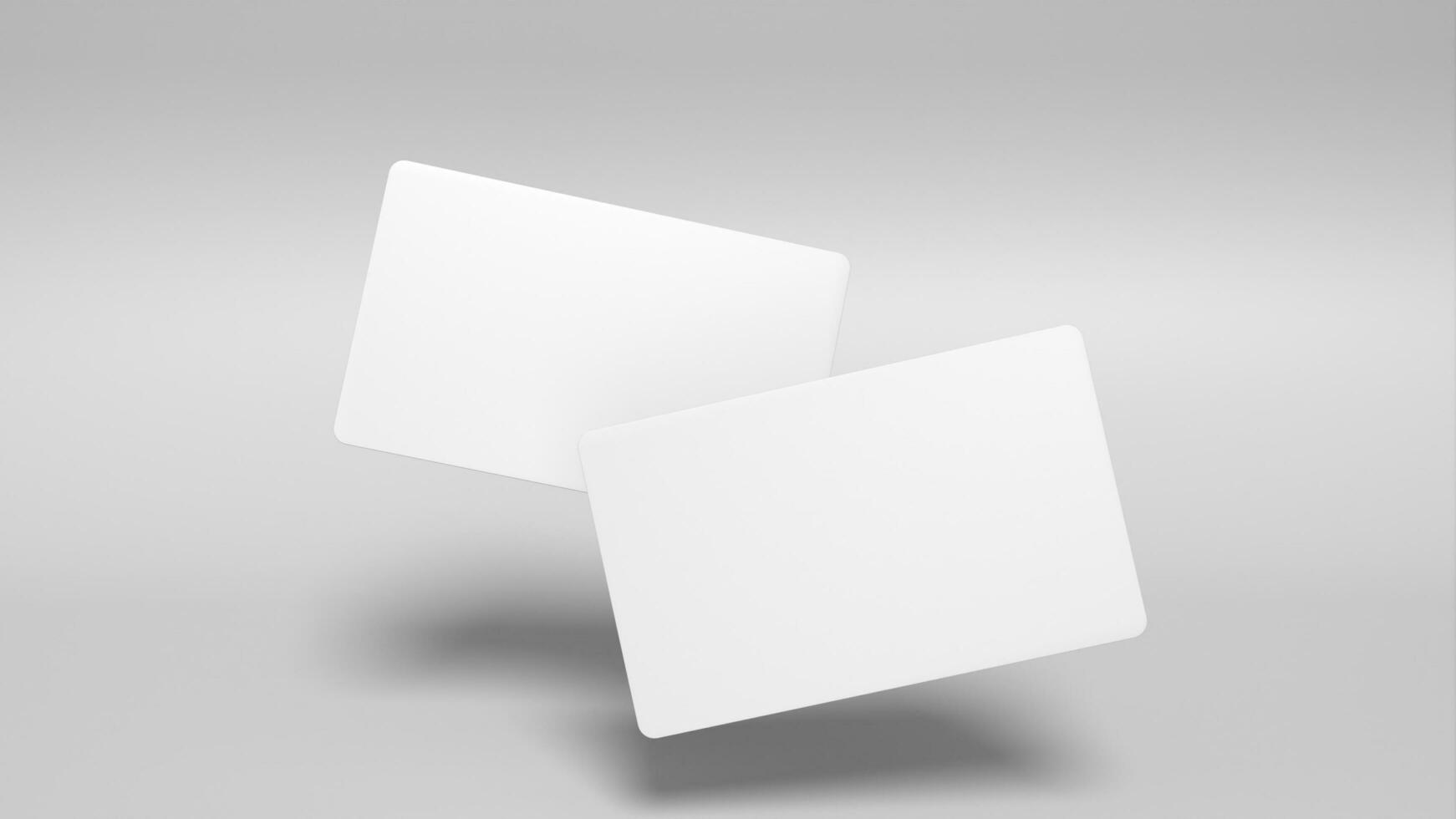 3d reso attività commerciale carta finto su con davanti e Indietro. vuoto modello per presentazione su isolato leggero grigio sfondo foto