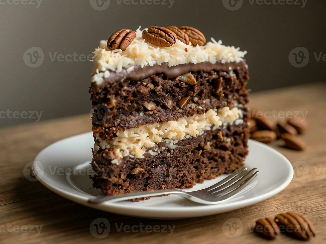 ai generato fetta di Tedesco cioccolato torta avvicinamento foto