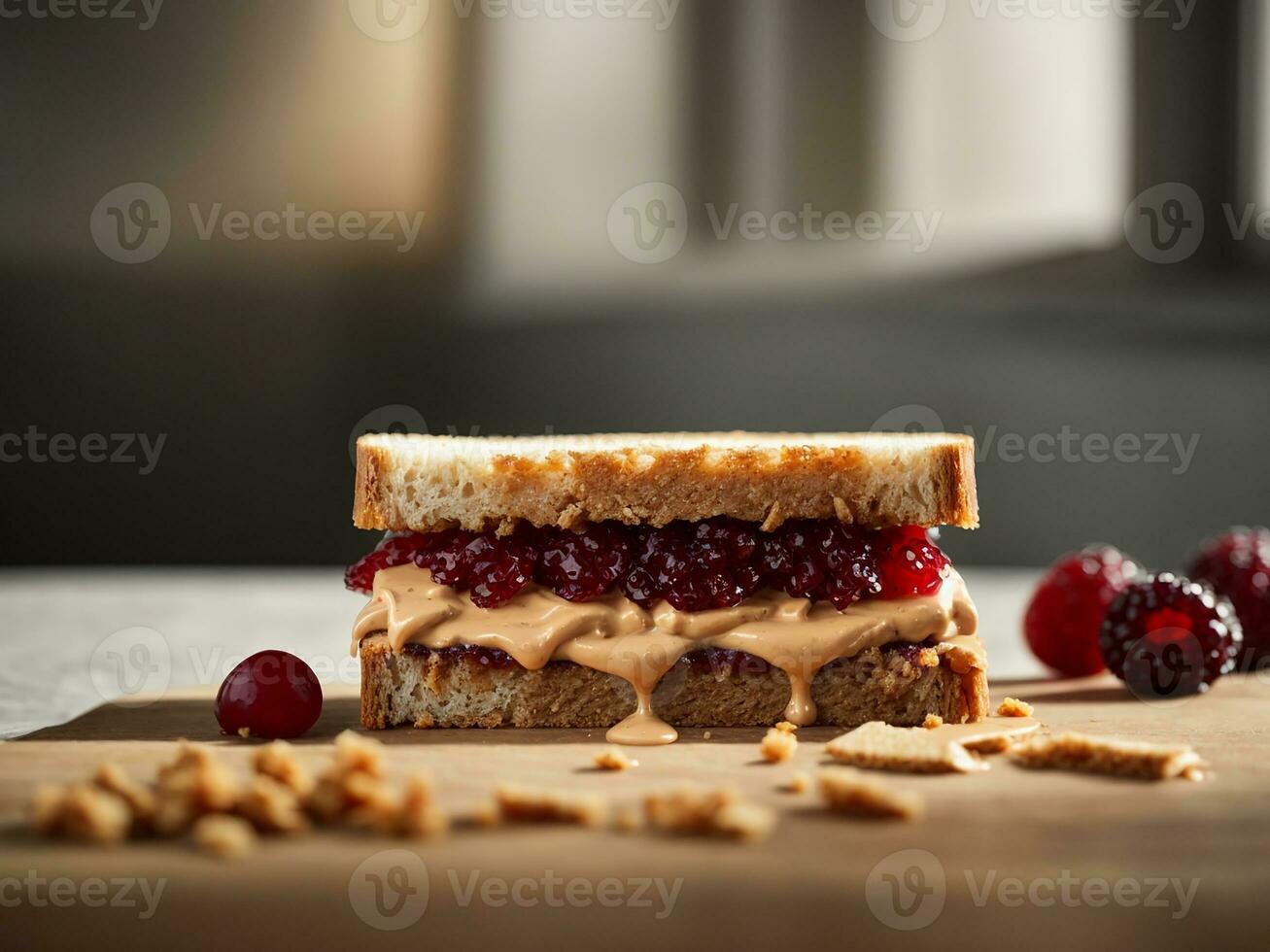 ai generato pane Sandwich con marmellata e arachide burro foto