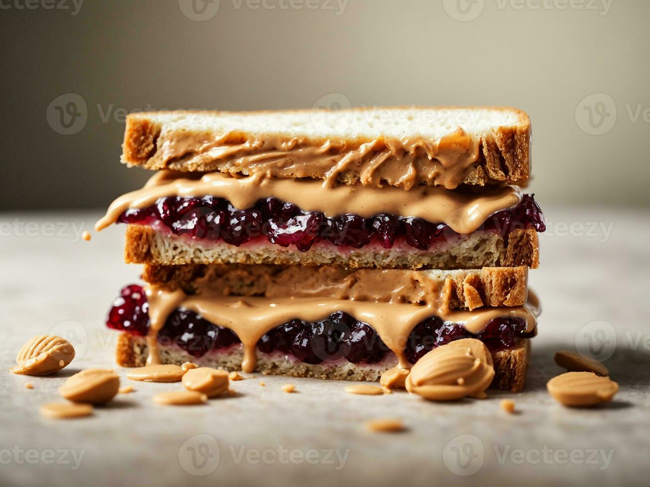 ai generato pane Sandwich con marmellata e arachide burro foto