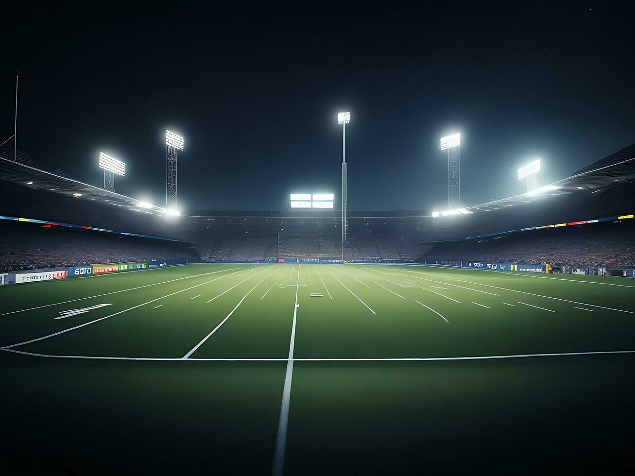 ai generato nuovo calcio stadio a notte sorprendente stadio è modellato e reso foto