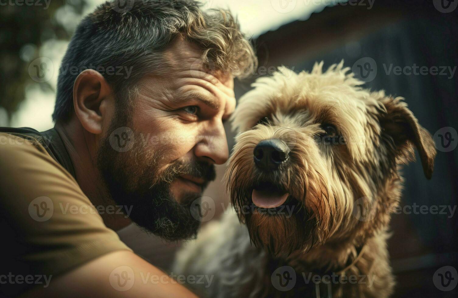 ai generato uomo giocando animale domestico cane. creare ai foto