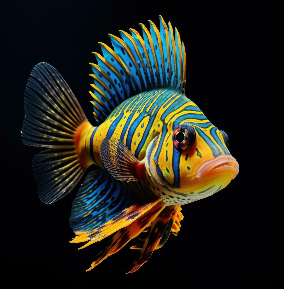 ai generato un' colorato e a strisce tropicale pesce, isolato foto