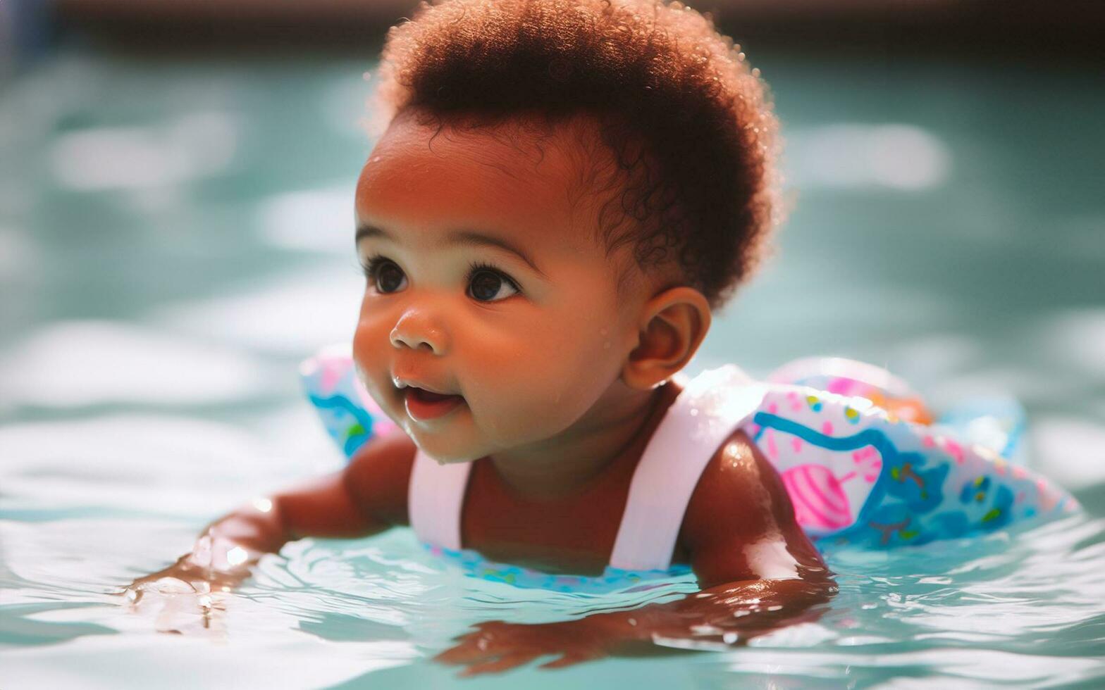 ai generato giovane bambino giocando nel il piscina il concetto di dando nascita nel acqua foto