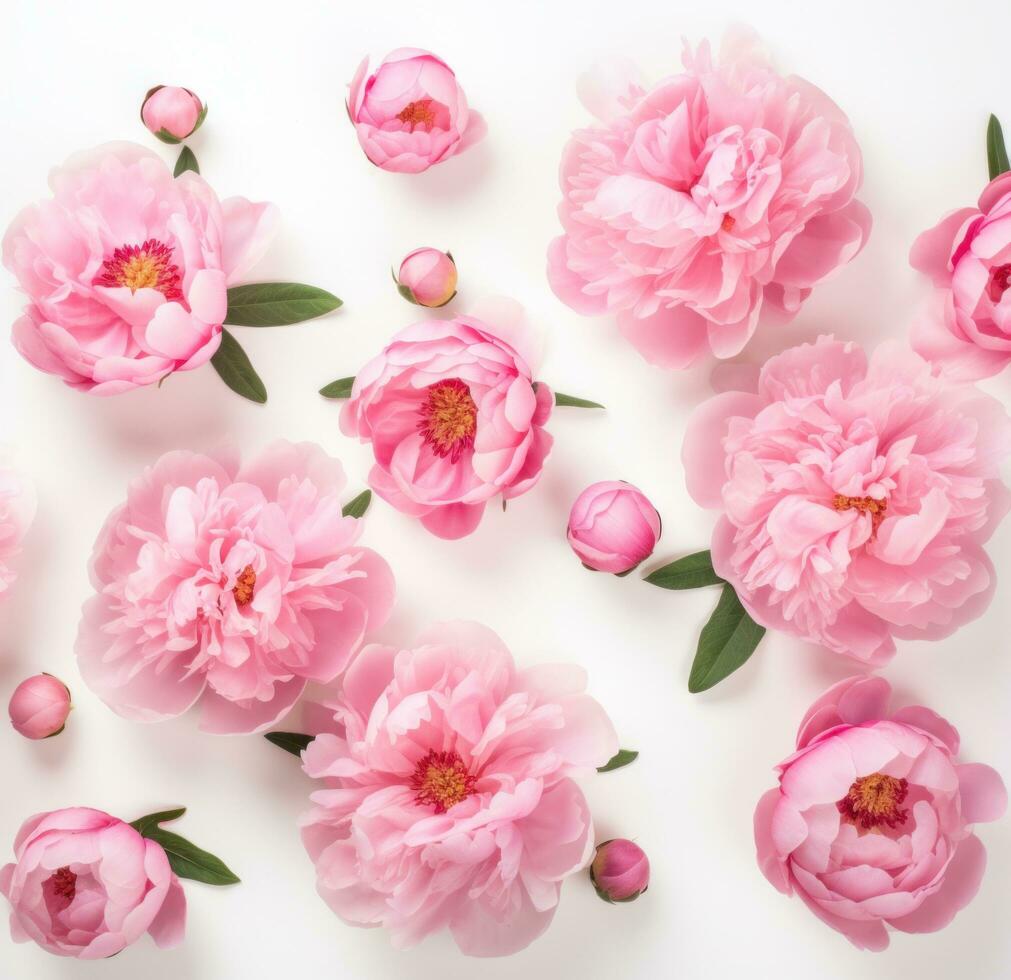 ai generato rosa peonia fiori su un' bianca sfondo foto