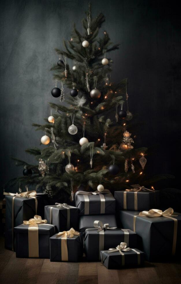 ai generato Natale albero con Natale regali Il prossimo per esso, foto