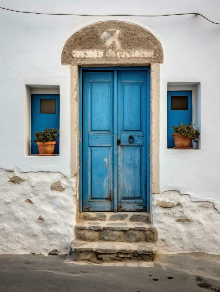 ai generato un vecchio edificio con blu davanti porte foto