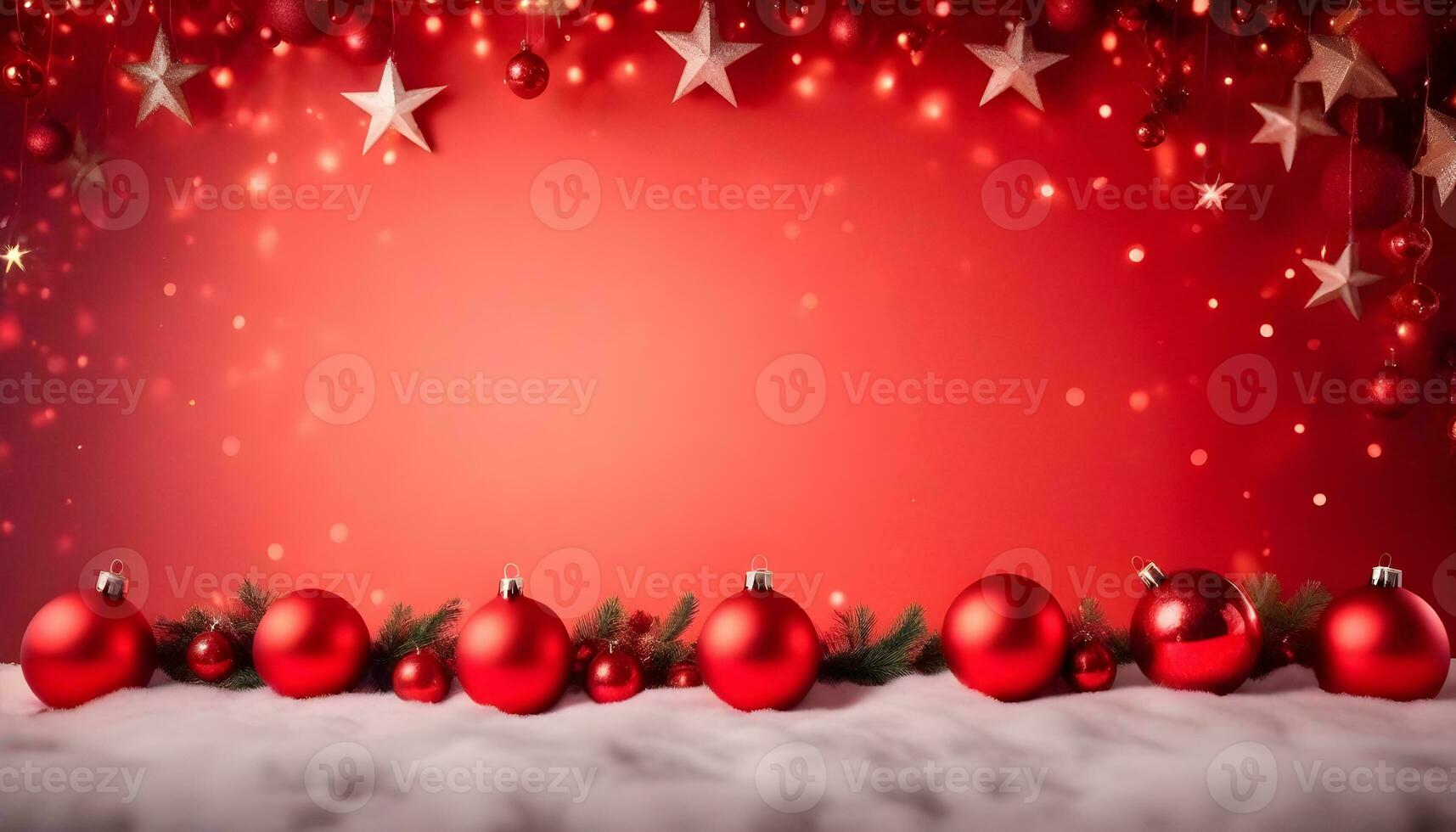 ai generato rosso Natale colore sfondo con ghirlanda e Natale palle ai generato foto