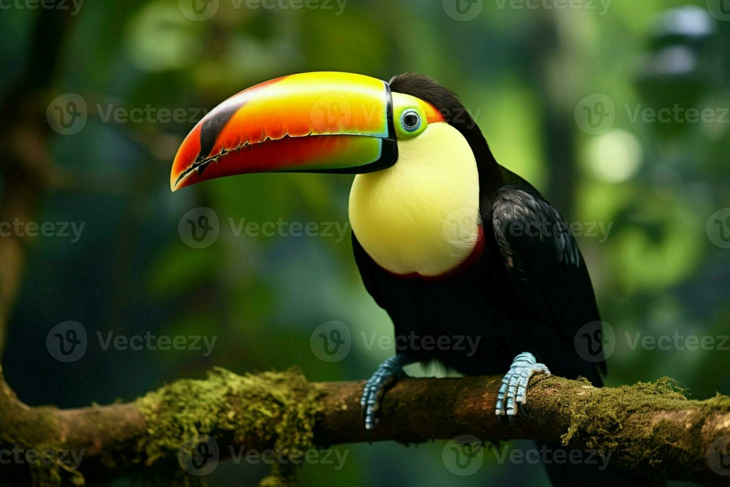 ai generato vivace chiglia fatturato tucano in mezzo panama ricco vegetazione un' travolgente natura scena ai generato foto