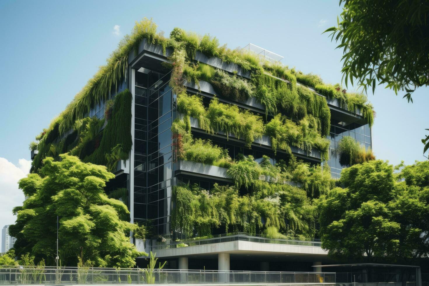 ai generato ufficio edificio con verde ambiente. ai generato foto